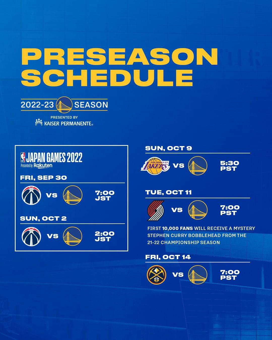 Golden State Warriors - Mark your calendars